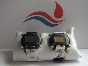 These are the initial prototypes of the "blood pressure watch" with the Empastrap made from piezo-resistive fibres. Empa.