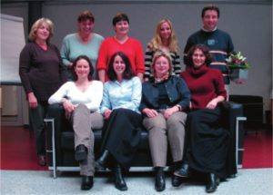 The Advanced Materials team in 2003. Back (from left to right) Agnes Petersen (production), Joanna Bleßmann, Susanne Stoll, Melanie Schmitt (admin), Andreas Muth (web) Front: Victoria Cleave, Esther Levy, Renate Dötzer, and Karen Grieve (editorial).