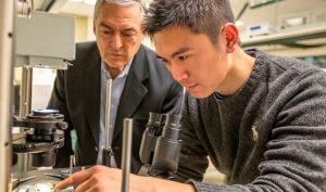 Yongkang Gao (right) and Filbert J. Bartoli took advantage of nanofabrication advances to improve the resolution of their nanoscale biosensors to levels almost as sensitive as those achieved by much larger commercial systems. Christa Neu