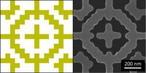 (l) This is a drawing of the metamaterial absorber pattern. (r) This is an actual metamaterial absorber pattern.Image: Bossard, Penn State