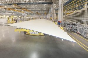 The -1,000 test wing in the A350 factory