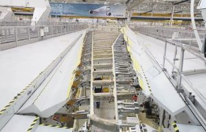 The -1,000 test wing in the A350 factory