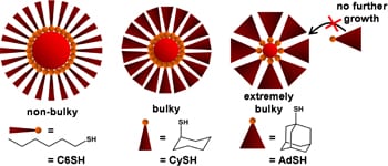 "Bulky" molecules control size of gold nanoparticles