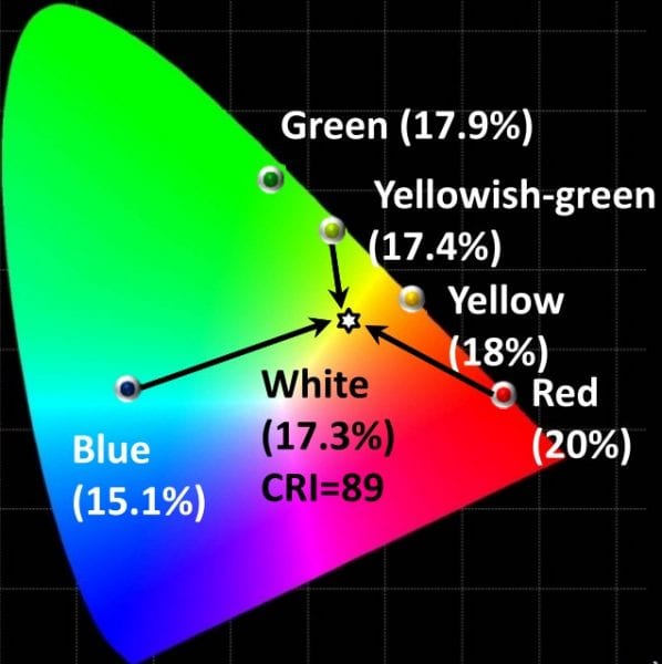 Efficient RGBw OLEDs with a common device structure