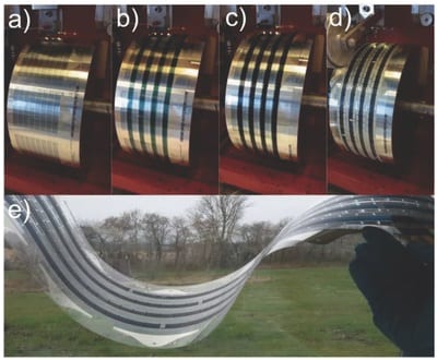 Roll-to-roll fabrication of fullerene-free organic solar cells