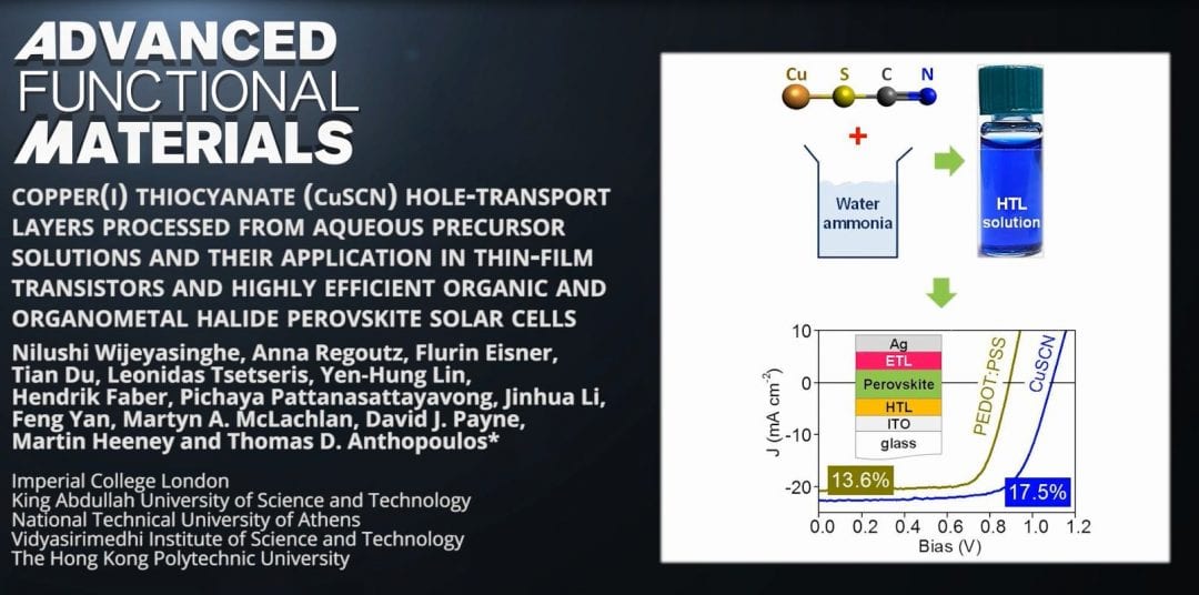 Aqueous-Processed Hole-Transport Layer for High-Performance Solar Cells