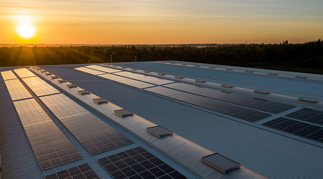 Solar cells on a roof.