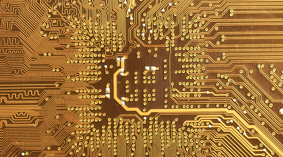 Close up of a gold computer chip