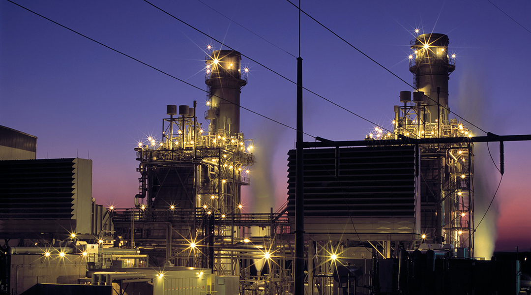 Power plant at dusk.