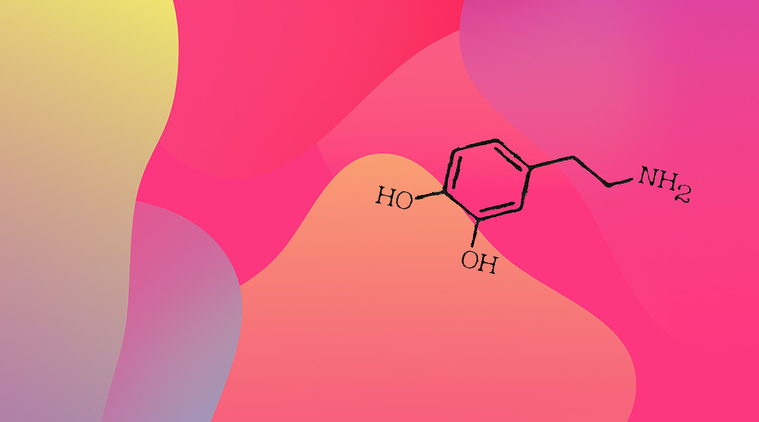 Colorful abstract background with dopamine molecule.