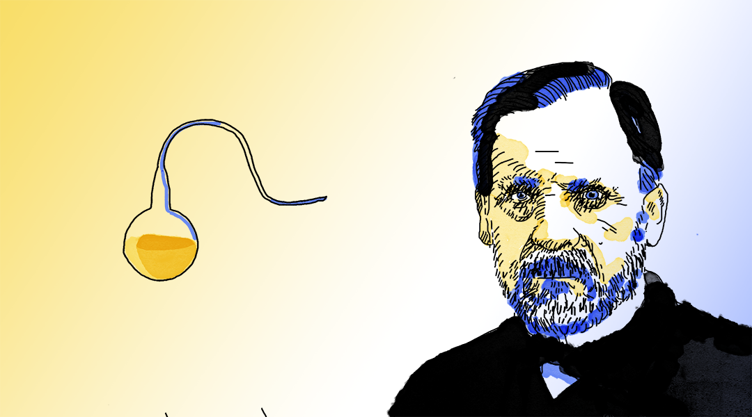 Illustrated portrait of chemist Louis Pasteur.