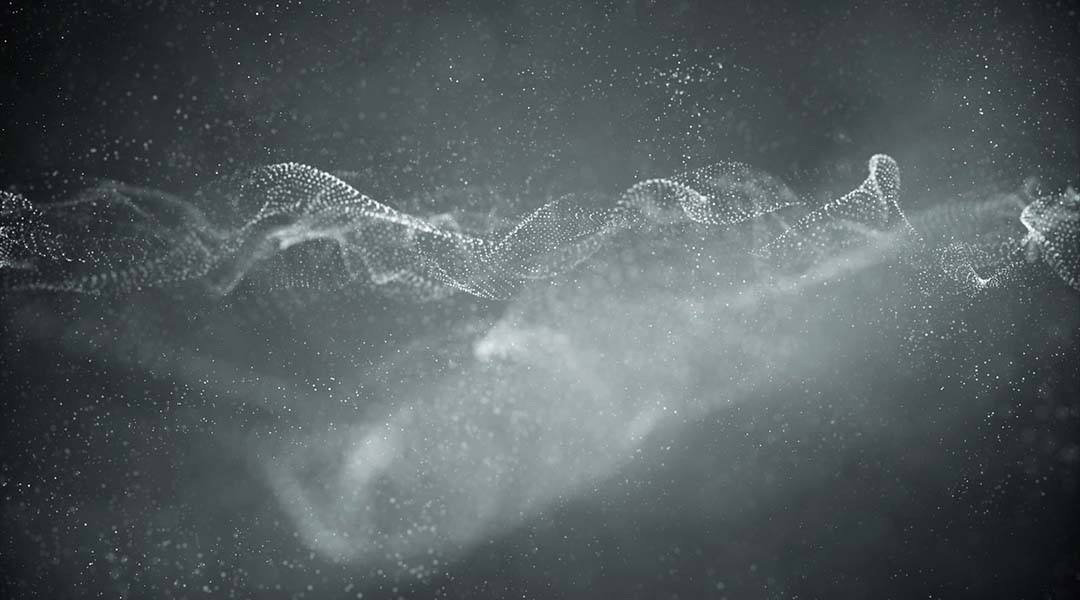 Abstract image of sound waves on a grey background.
