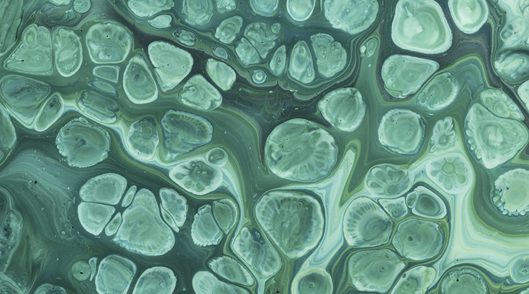 Abstract image of green and blue bubbles.