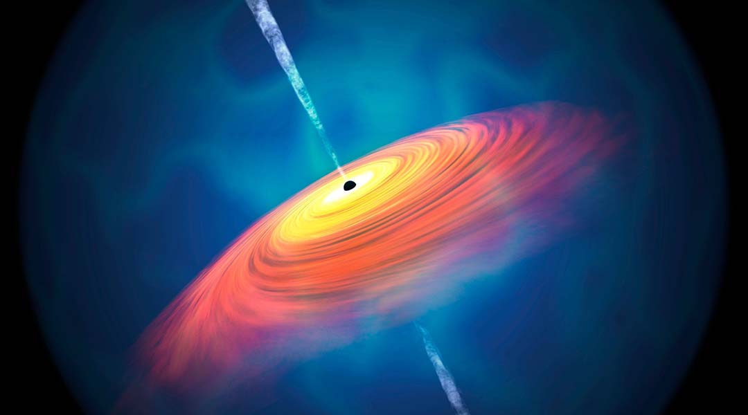 Artist's rendition of a supermassive black hole emitting matter.