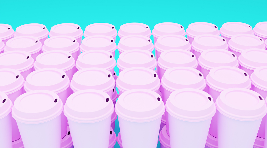 Purple disposable coffee cups