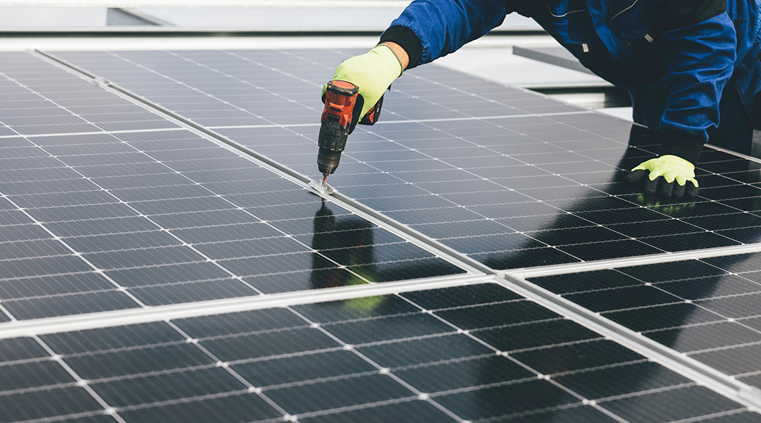 Solar panels being installed.