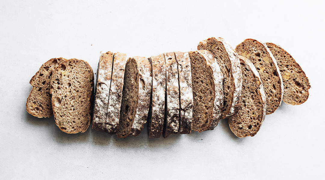 Sliced bread on a white background.