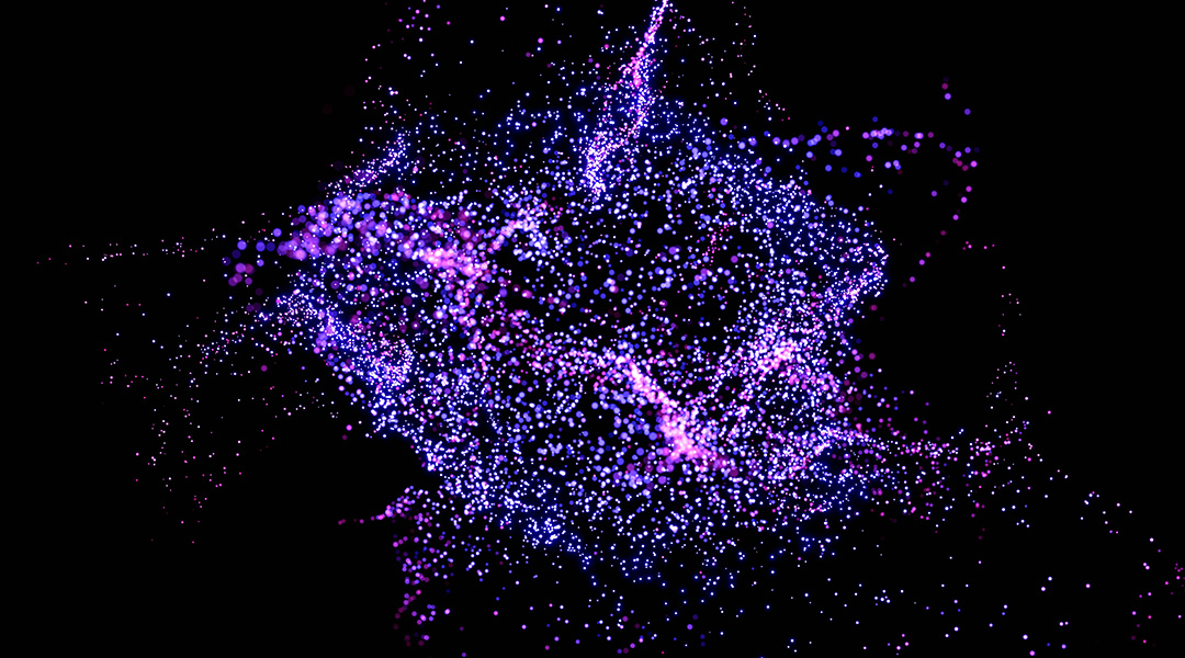 Abstract image of particles on a black background.