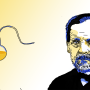 Illustrated portrait of chemist Louis Pasteur.